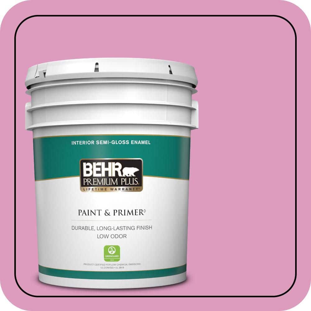 BEHR PREMIUM PLUS 5 gal. #690B-4 Pink Begonia Semi-Gloss Enamel Low Odor Interior Paint & Primer