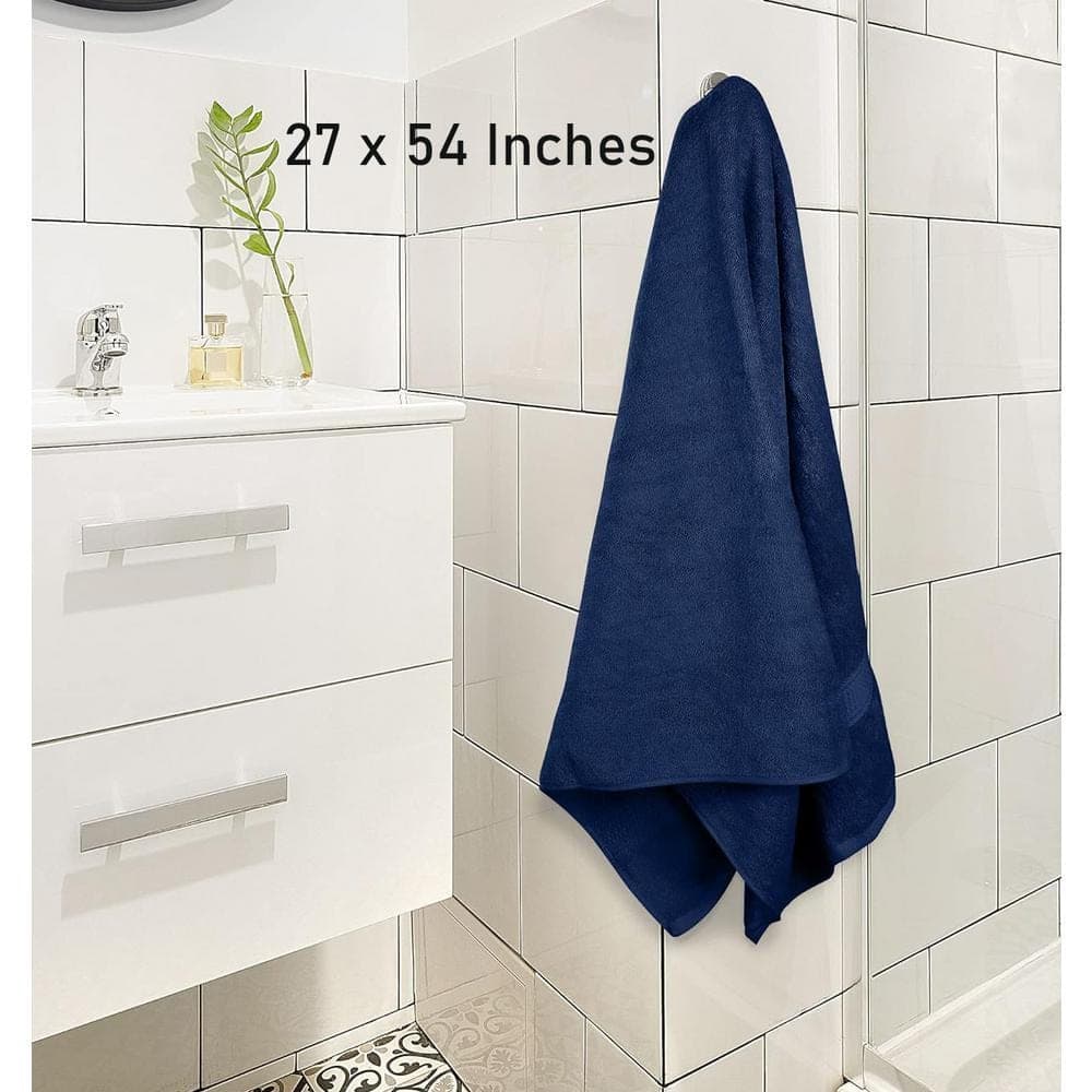 Unbranded 4-Piece Navy Blue Ring Spun Cotton Premium Bath Towels Set (3)