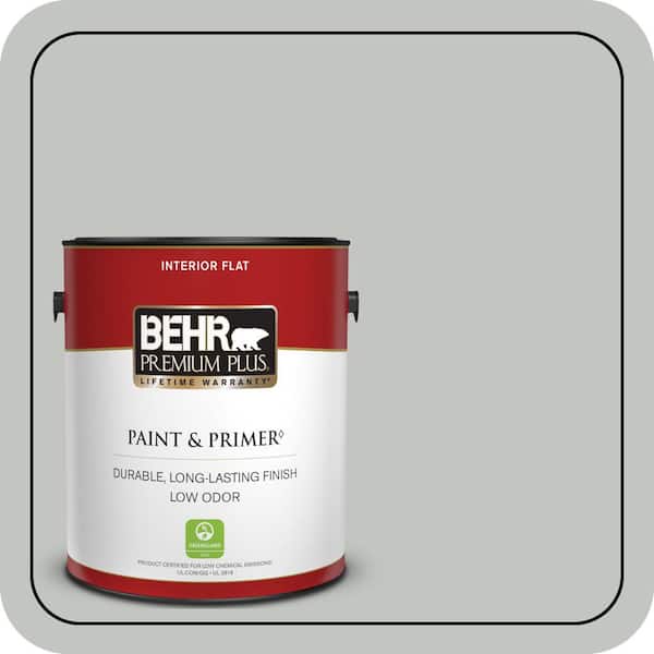 BEHR PREMIUM PLUS 1 gal. #PPU25-14 Engagement Silver Flat Low Odor Interior Paint & Primer (2)