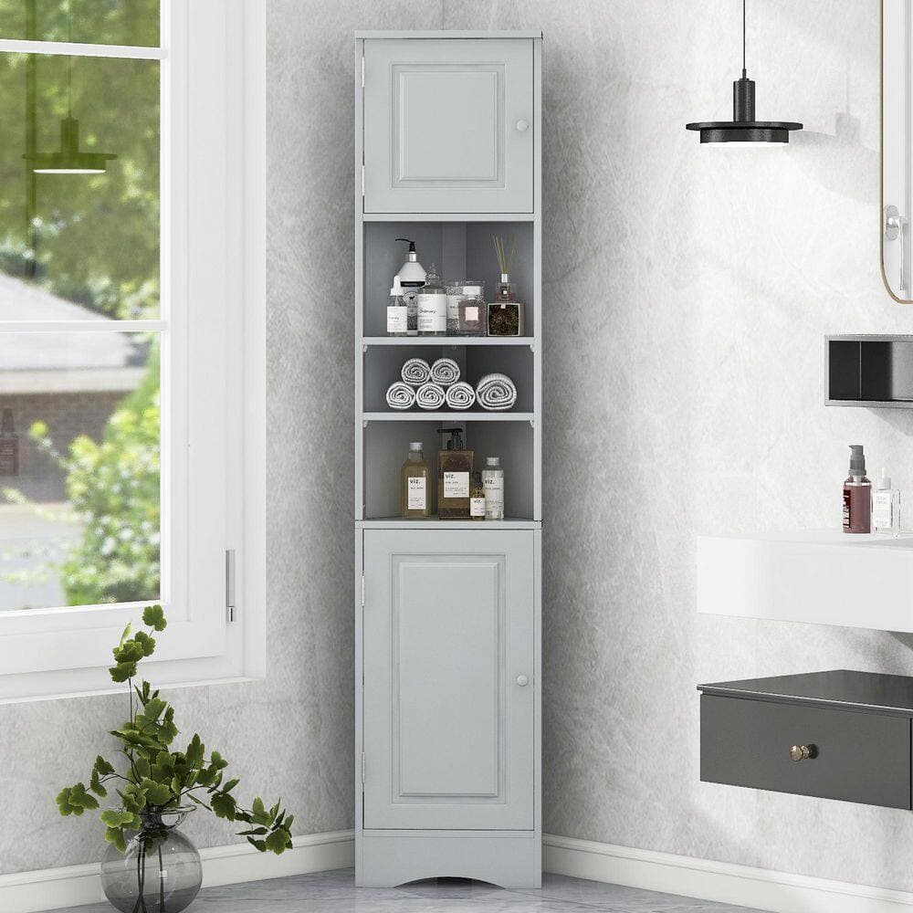Coporesell 15 in. W 9 in. D 67 in. H MDF Linen Cabinet w/2-Doors and Adjustable Shelves (4)