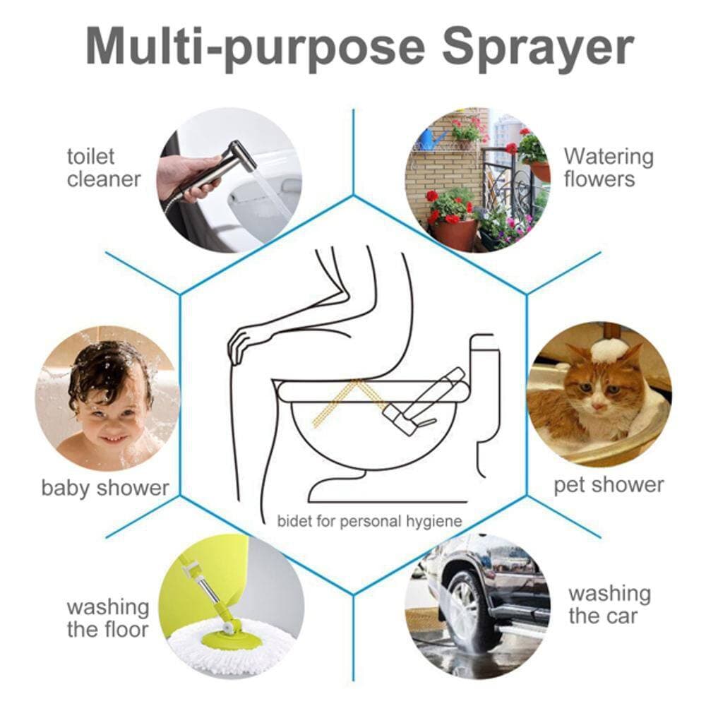 Helhom Handheld Toilet Sprayer 1-Handle Bidet Faucet with Sprayer Gun, Hose, Wall Mount Holder & T-Valve Diverter in Silver (2)