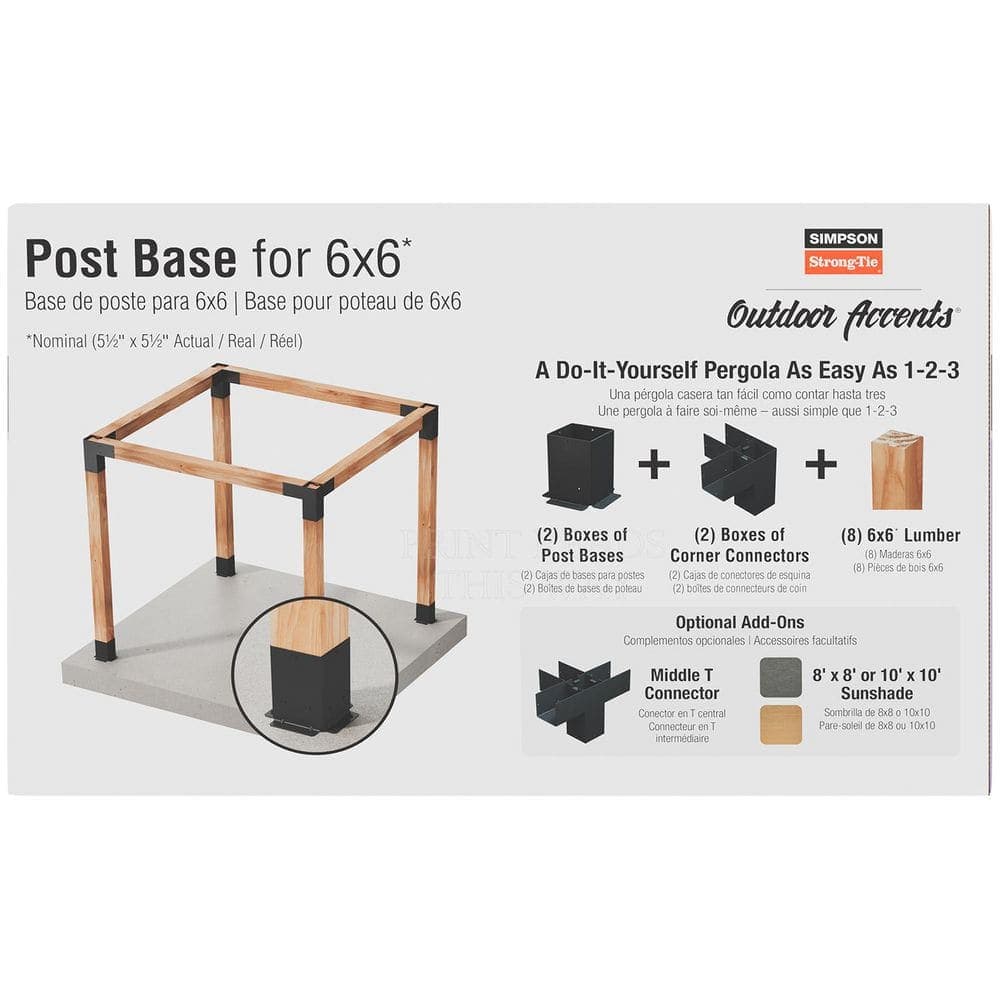 Simpson Strong-Tie Outdoor Accents Sage System Black Powder-Coated Post Base for 6x6 with Screws (2-Pack) (3)