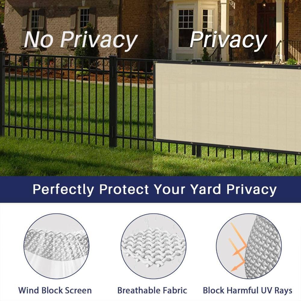 Unbranded 6 ft x 50 ft Privacy Fence Screen, Heavy Duty Polyethylene Mesh Shade Cover, Beige (3)
