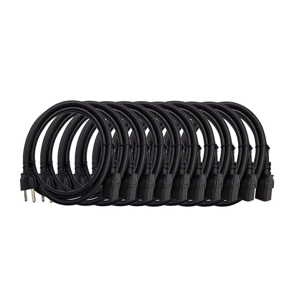 Micro Connectors, Inc 7 ft. C19 to NEMA 5-15P AC Power Cord in 14AWG / 3-Conductors Indoor Black 10-Pack (1)