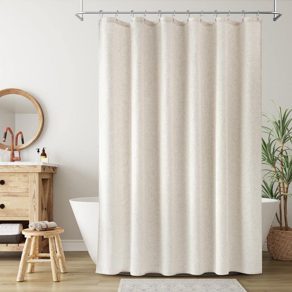 Anqtovp 72 in. W x 72 in. L Linen Blend Shower Curtain in Ivory Natural Cream Beige Boho Farmhouse Waterproof Set (3)