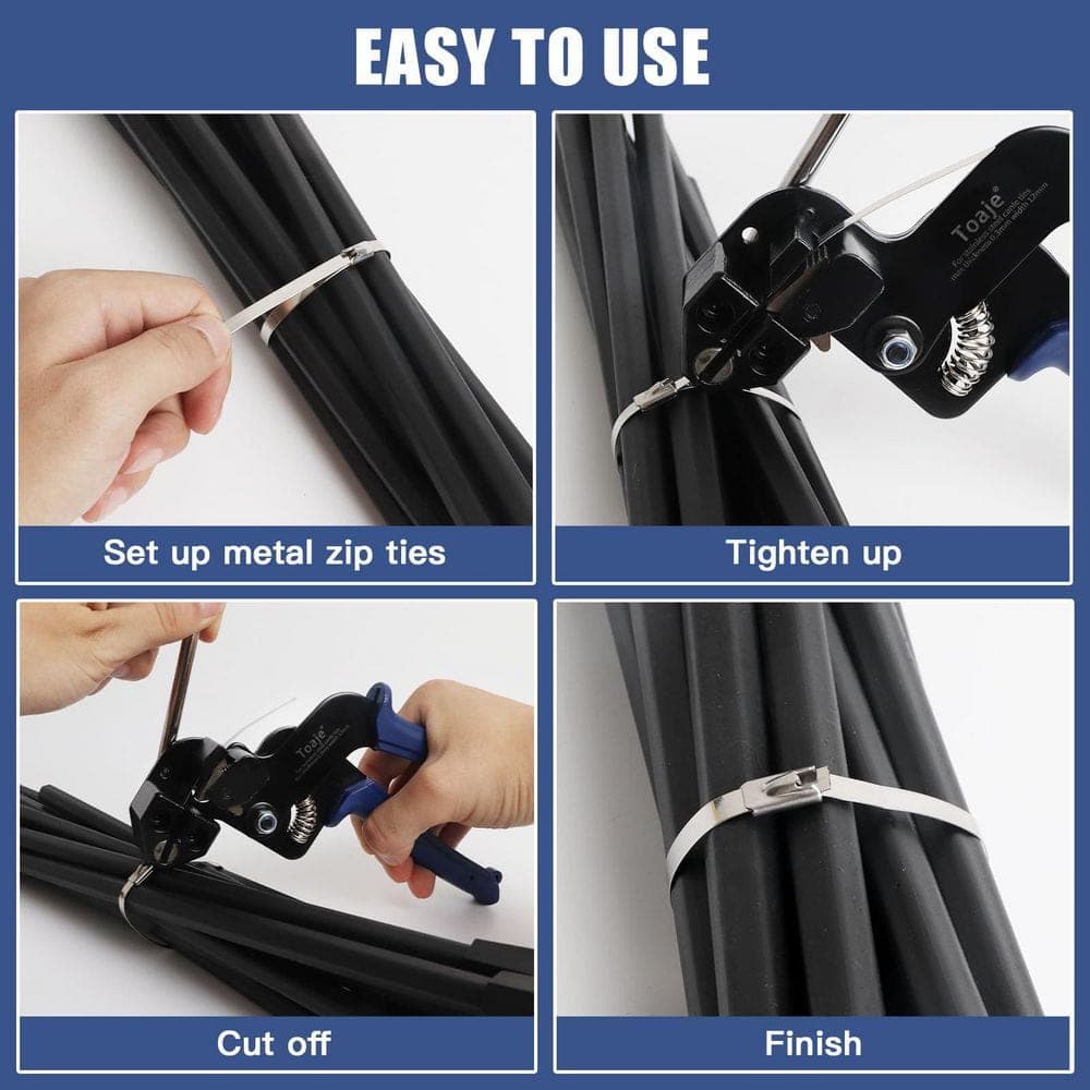 NVNOO Stainless Steel Zip Ties Gun Kit, Heavy Duty Patio Fastening Cable Tie Gun Tool for with 100pcs 11.8 in. Metal Zip Ties (3)
