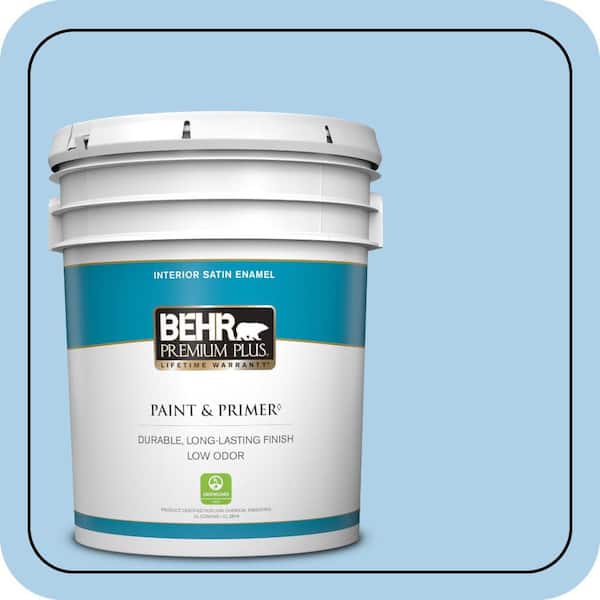 BEHR PREMIUM PLUS 5 gal. #560A-3 Utah Sky Satin Enamel Low Odor Interior Paint & Primer (2)