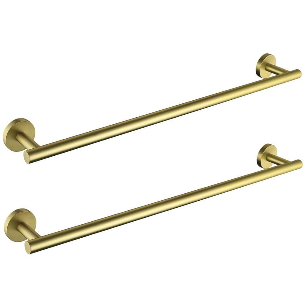 ruiling 24 in. Wall Mounted Towel Bar in Stainless Steel Brushed Gold-2 Pack (1)