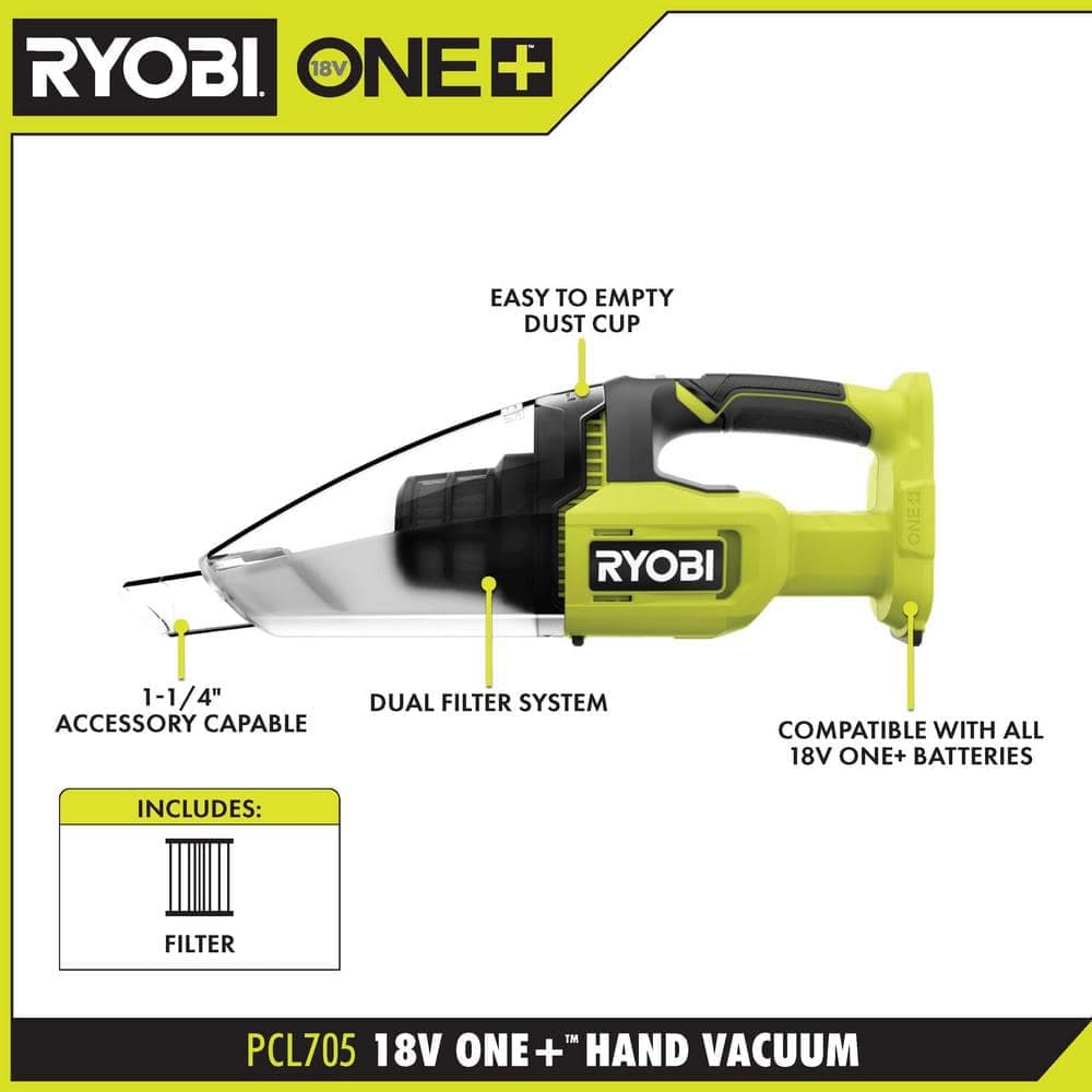 RYOBI ONE+ 18V Cordless Multi-Surface Handheld Vacuum Kit with 2.0 Ah Battery and Charger (4)