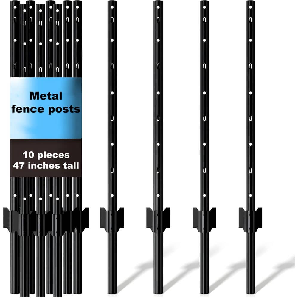 maocao hoom 4 ft. 10 Piece Heavy-Duty U-Shaped Metal Posts, Garden Fence Post Set For Wire Mesh Fences, No-Dig Temporary, Black (2)