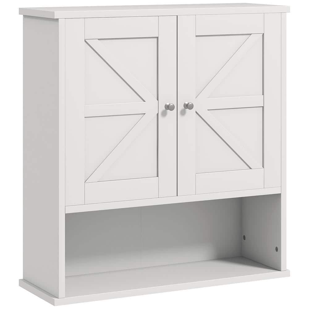 Tileon 22.75 in. W x 7.75 in. D x 24.25 in. H Bathroom Storage Wall Cabinet with Open Shelf and Adjustable Shelf in White (1)