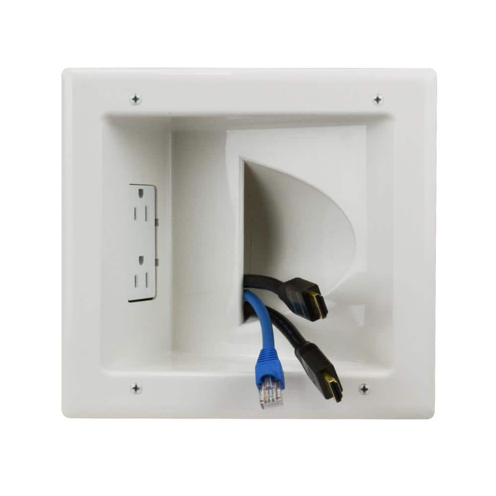 Commercial Electric White 1-Gang 1-Decorator/Rocker/1-Duplex;Cable Pass-Through Wall Plate (1-Pack) (3)