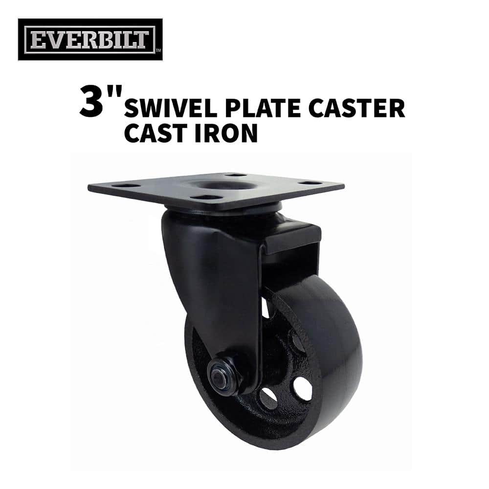 Everbilt 3 in. Black Cast Iron Swivel Plate Caster with 300 lbs. Load Rating