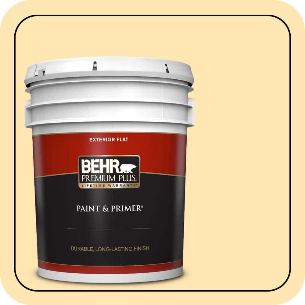 BEHR PREMIUM PLUS 5 gal. #P260-3 Vanilla Ice Cream Flat Exterior Paint & Primer