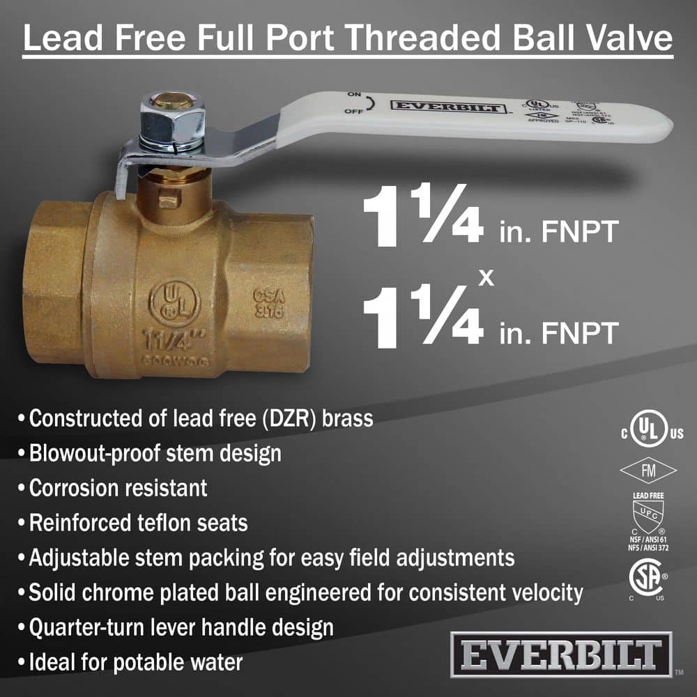 Everbilt 1-1/4 in. FNPT x 1-1/4 in. FNPT Lead Free Brass Full Port Threaded Ball Valve (2)
