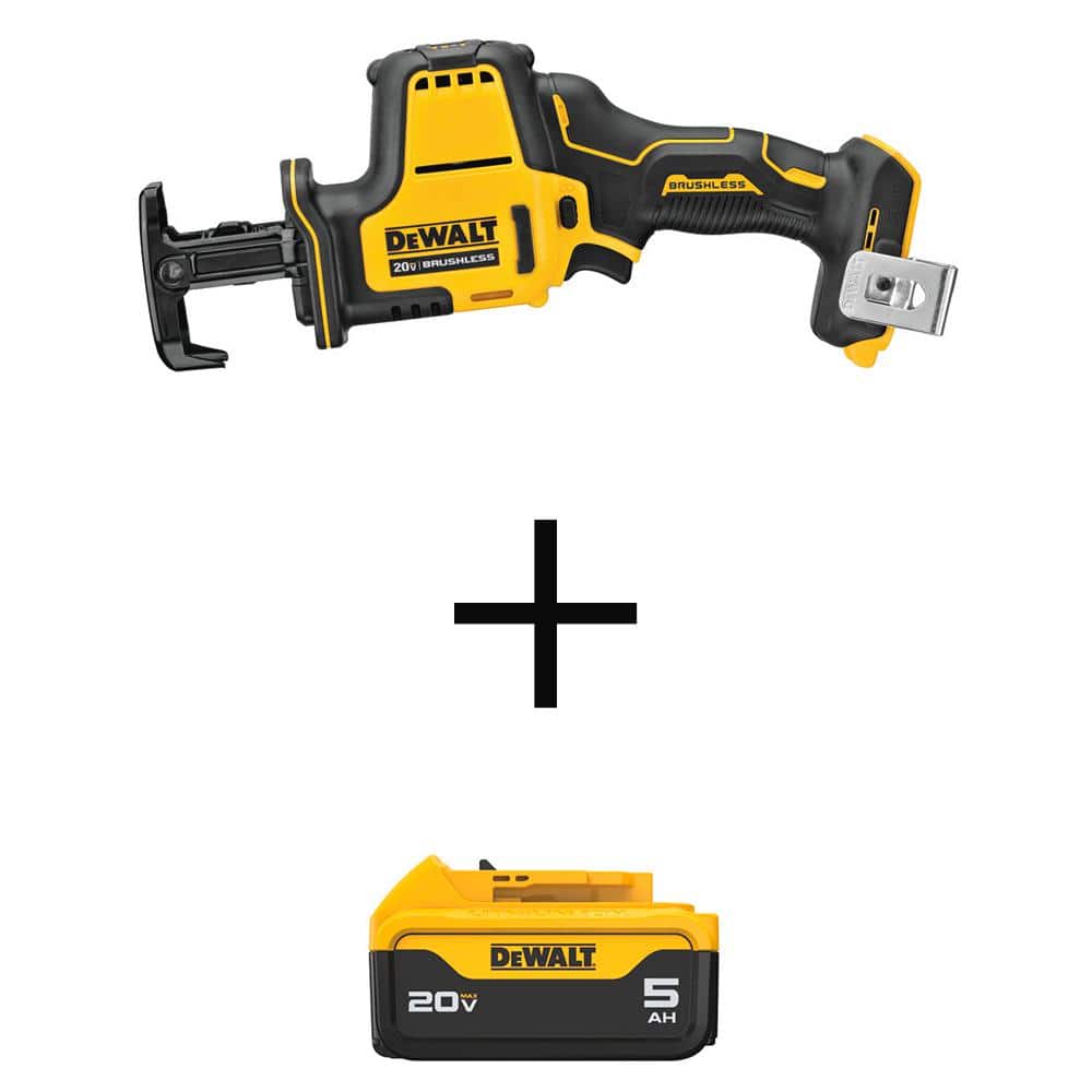 DEWALT 20V MAX Lithium-Ion Cordless Compact Reciprocating Saw Kit with 5.0Ah Battery, Charger, and Contractor Bag (1)