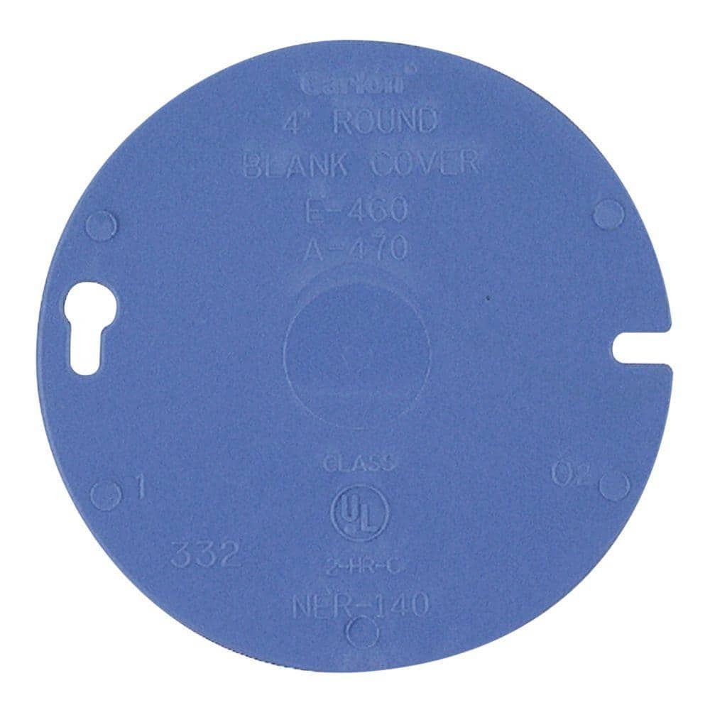 Carlon 4 in. Electrical PVC Blue Round Blank Electrical Box Cover (1)