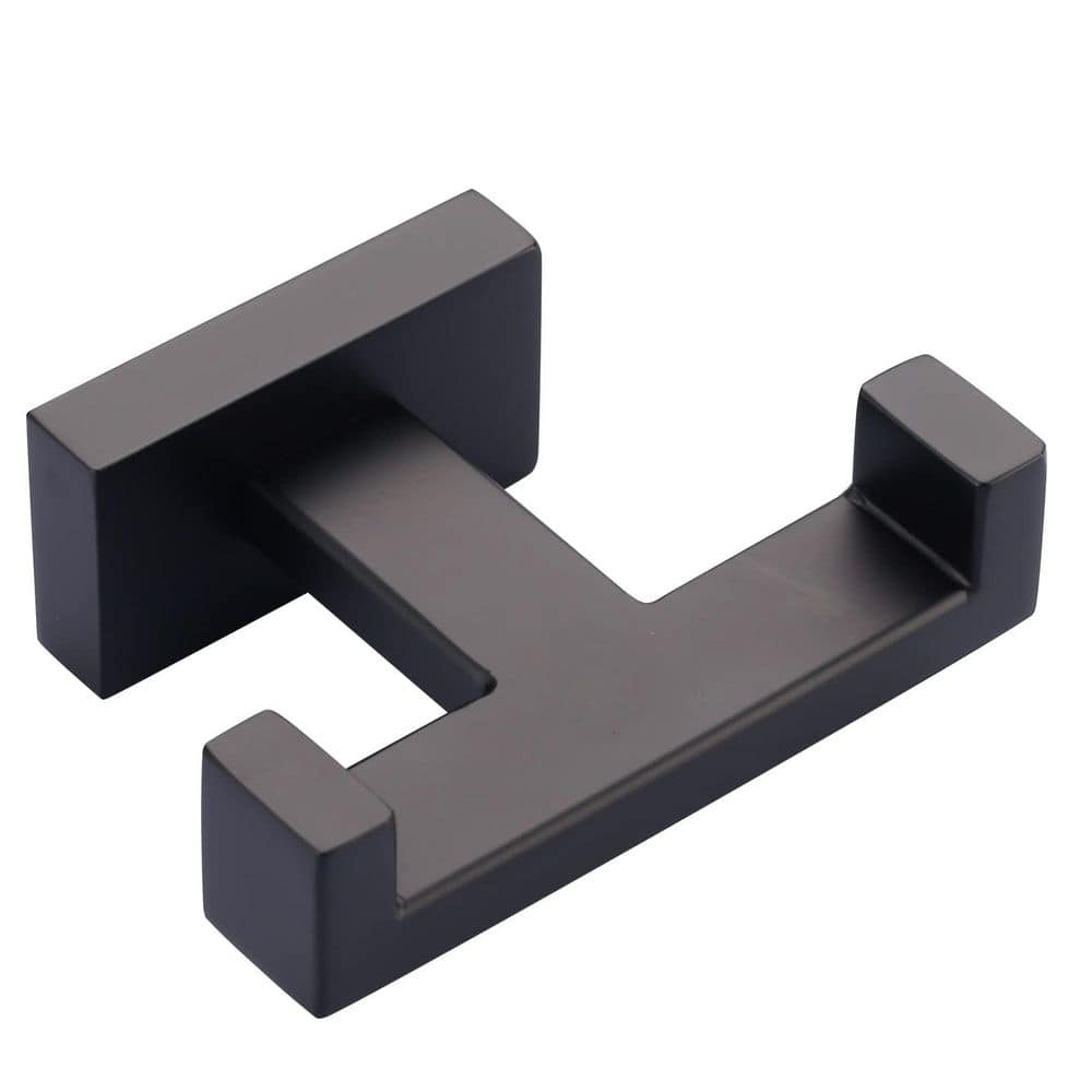 Unbranded J-Hook Hook Type Matte Black Stainless Steel Double Robe Hook Towel Hook Wall Mounted Heavy Duty Square Coat Hanger