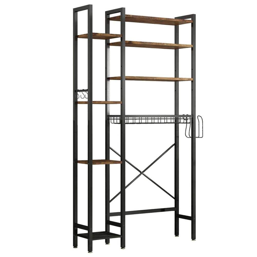 Wudkey 69 in. Brown 8-Tier Freestanding Over-The-Toilet Storage with Adjustable Shelves, Side Racks, and Drain Basket (1)