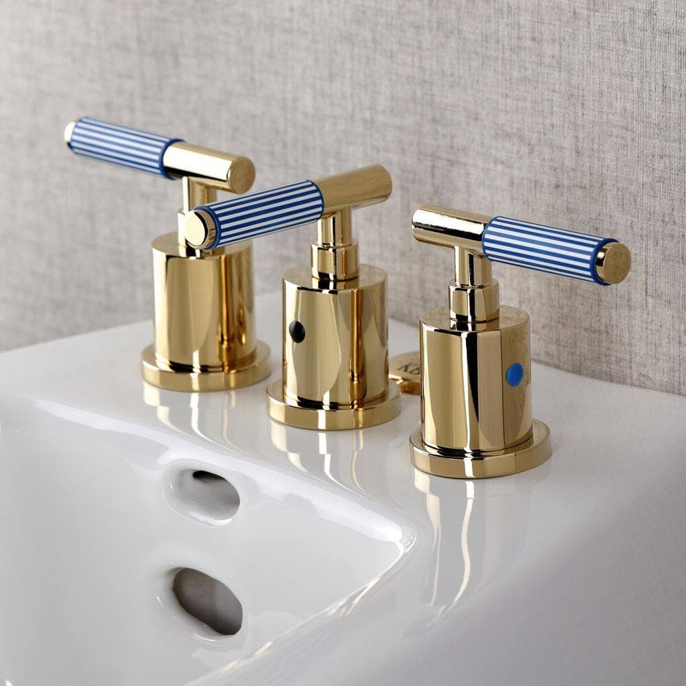 Kingston Brass Verona 3 Handle Bidet Faucet with Brass Pop-Up Drain in Polished Brass (2)