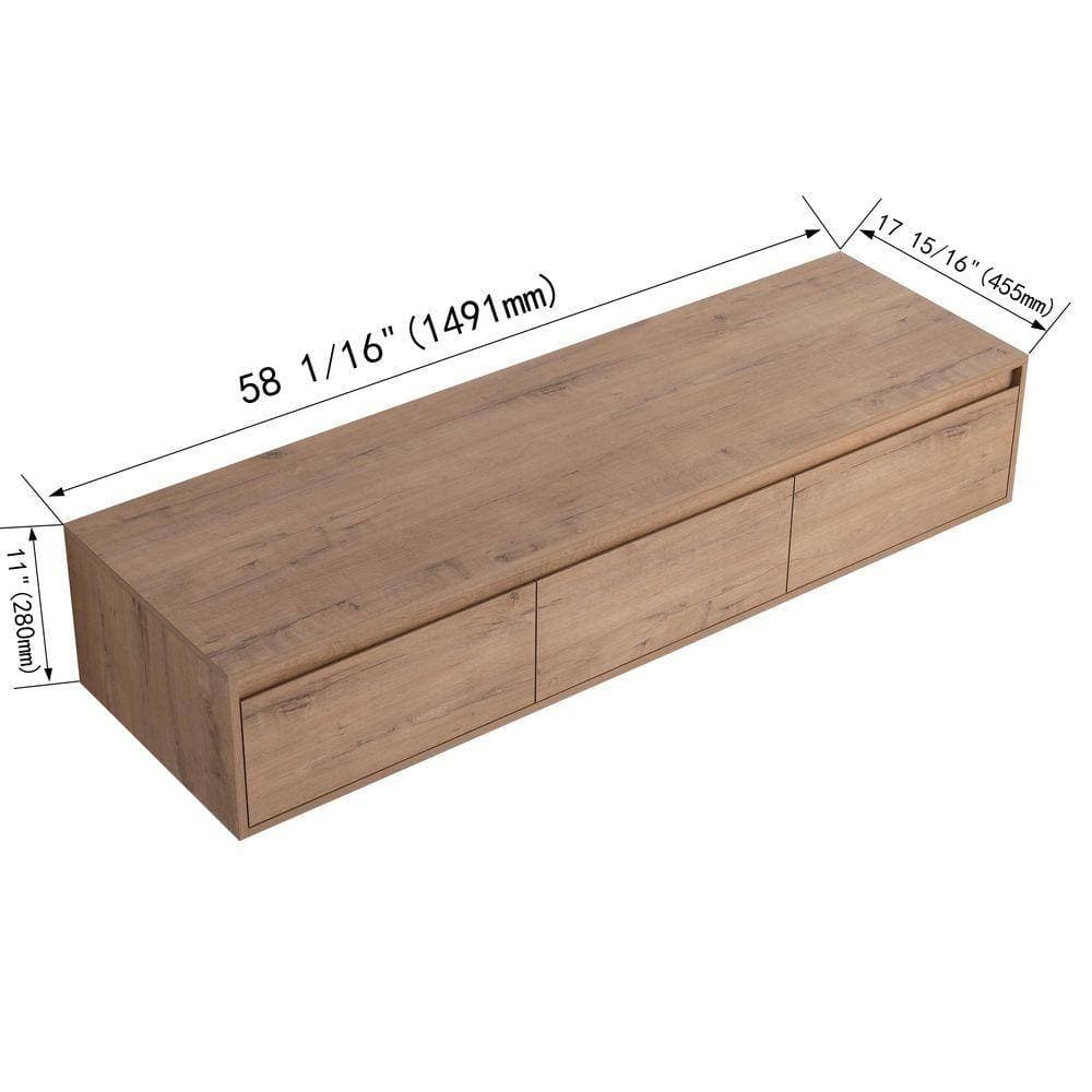 ARTCHIRLY 58.69 in. W x 17.94 in. D x 11 in. H Bathroom Storage Wall Cabinet in Imitative Oak (3)