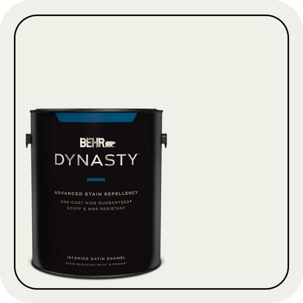 BEHR DYNASTY 1 gal. Designer Collection #DC-004 Winter White Satin Enamel Interior Stain-Blocking Paint & Primer
