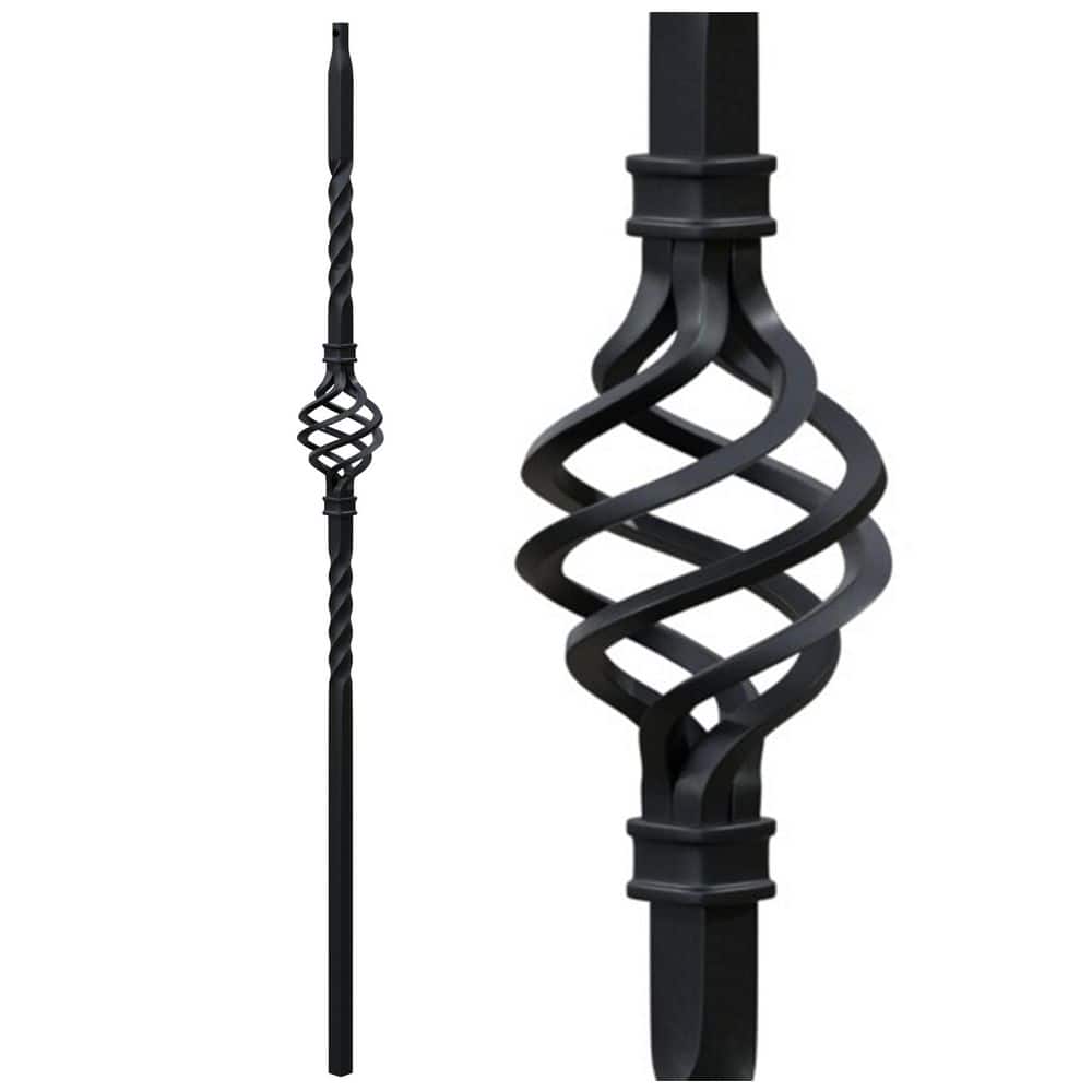 EVERMARK Stair Parts 44 in. x 5/8 in. Satin Black Single Basket Iron Baluster for Stair Remodel
