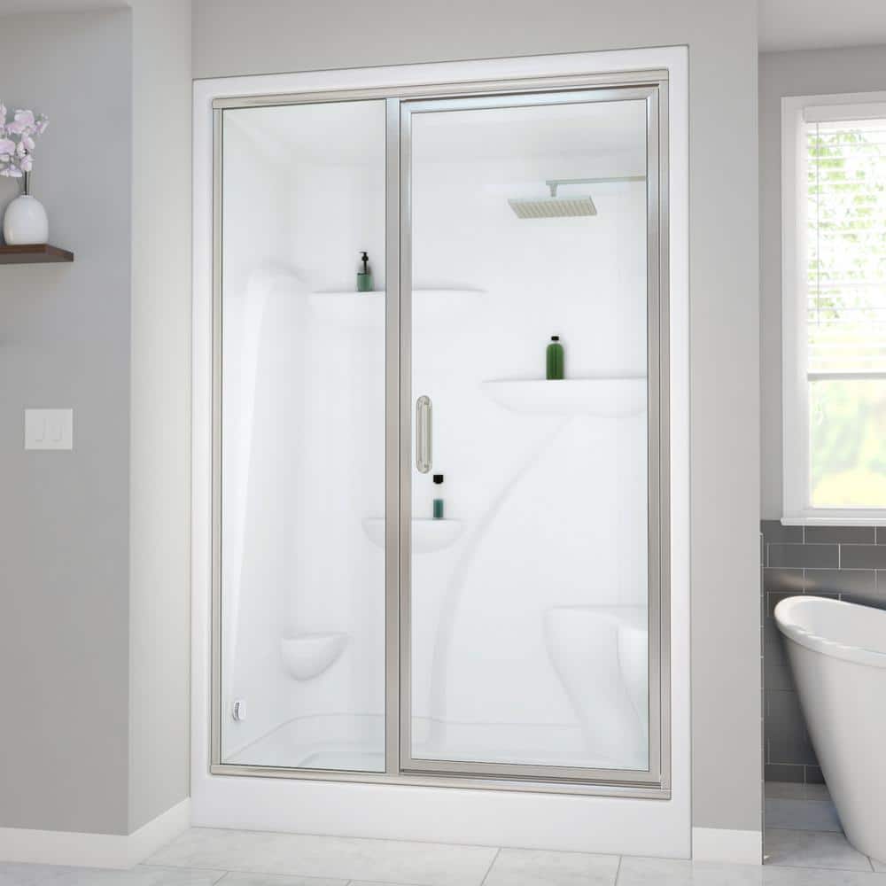 Aquatic Lomita 6036 Steam Shower Enclosure in White, Left Drain, Brushed Nickel (1)