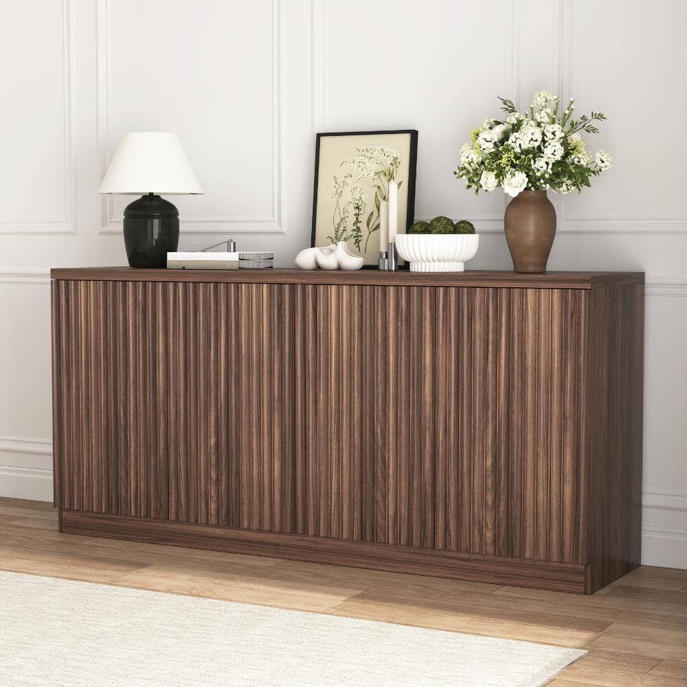 COWLOWN 62.6 in. W x 15.6 in. D x 29.5 in. H Brown Linen Cabinet with 4 Doors (2)