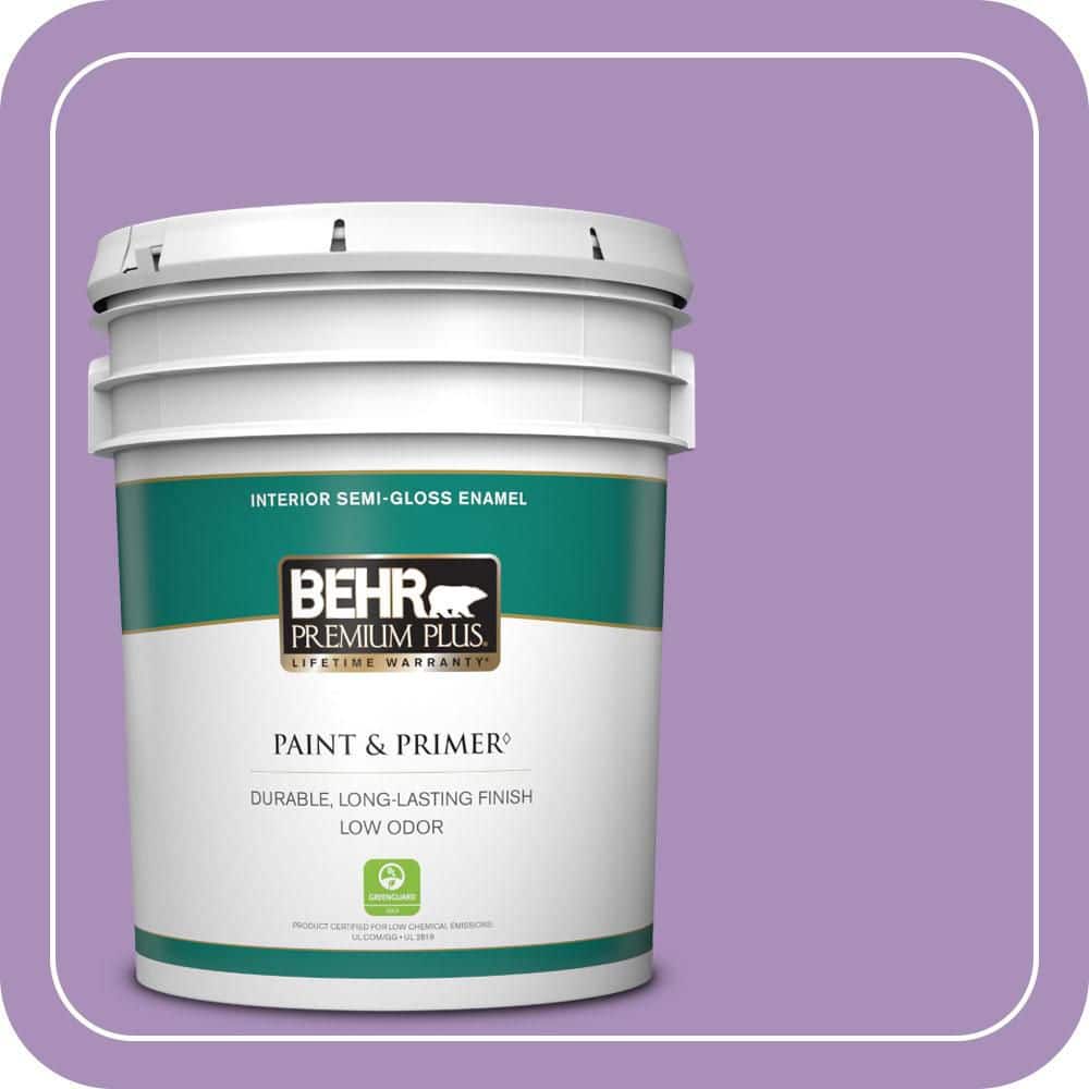 BEHR PREMIUM PLUS 5 gal. #650B-5 Garden Pansy Semi-Gloss Enamel Low Odor Interior Paint & Primer