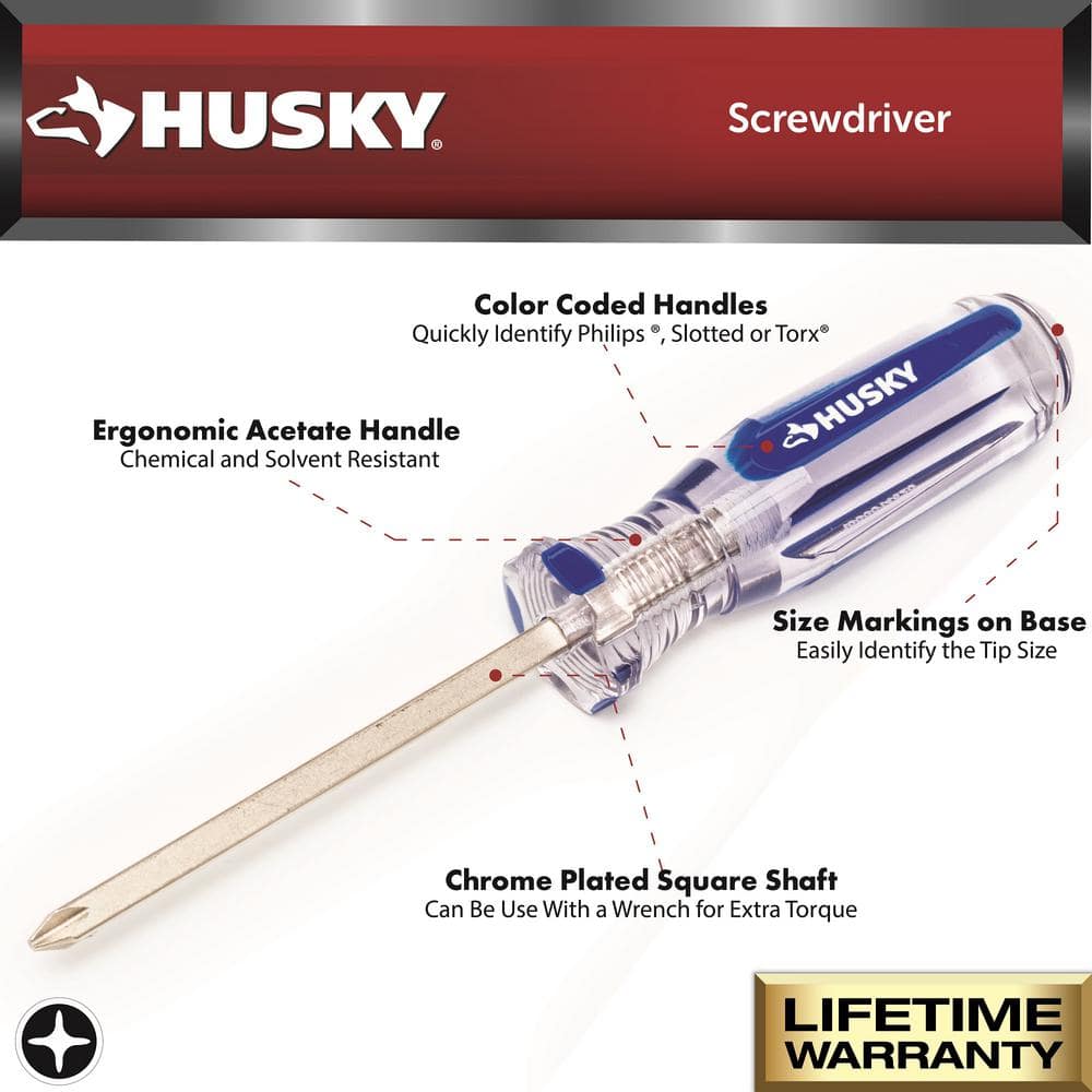 Husky Philips and Slotted Screwdriver Set with Acetate Handles (2)