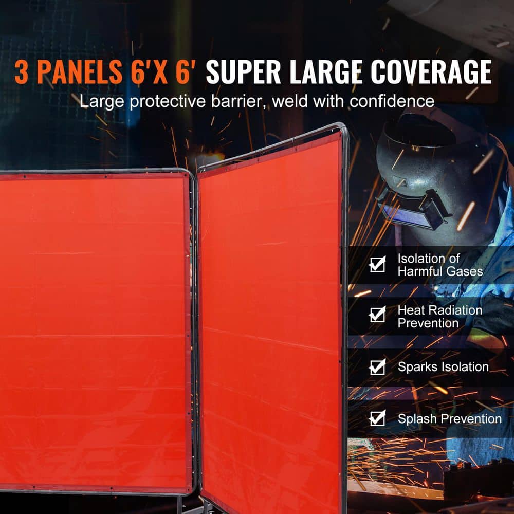 SKYSHALO Welding Screen with Frame, 6 x 6ft. 3 Panel Welding Curtain Screens, Flame-Resistant Vinyl Welding Protection Screen (2)
