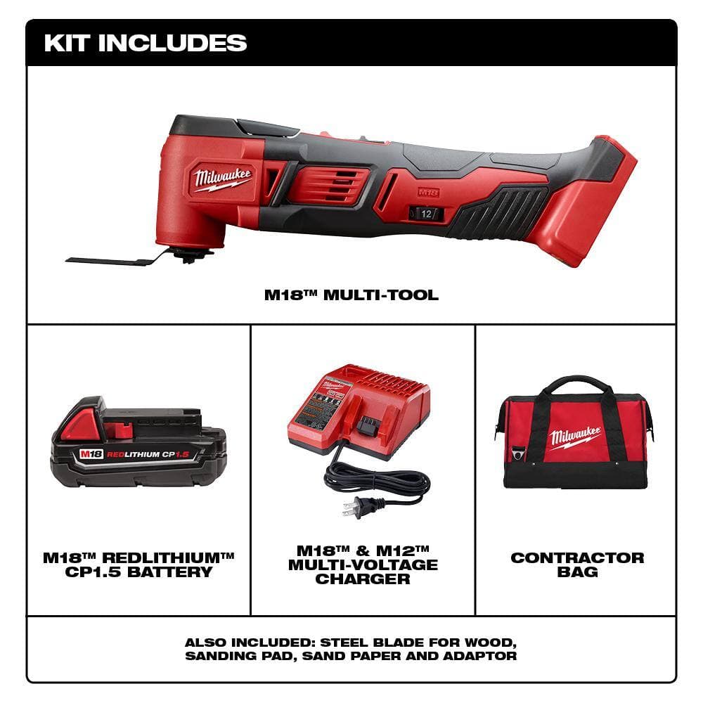 Milwaukee M18 18V Lithium-Ion Cordless Oscillating Multi-Tool Kit with one 1.5 Ah Battery & Charger (2)