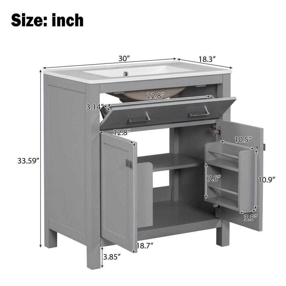 COWLOWN 30 in. W x 18.3 in. D x 33.59 in. H Bathroom Gray Linen Cabinet (2)