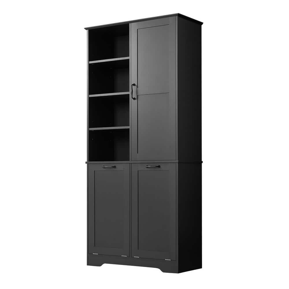Tahanbath 14.00 in. W x 31.00 in. D x 68.00 in. H Bathroom Storage Wall Cabinet in Black (2)