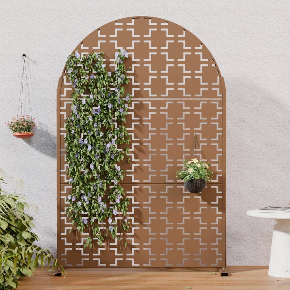 Dovelina 16 in. L x 72 in. H x 47 in. W Brown Arched Galvanized Metal Wall Sculptures Outdoor Privacy Screens Garden Fence (1)