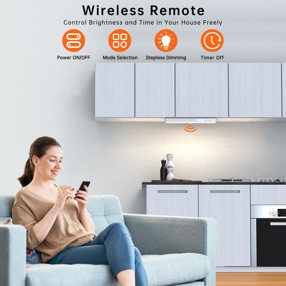 Wudkey 6-Pack 30 LEDs Warm White Under Cabinet Lighting with Remote Control, Wireless LED Closet Light with Charging Station (3)