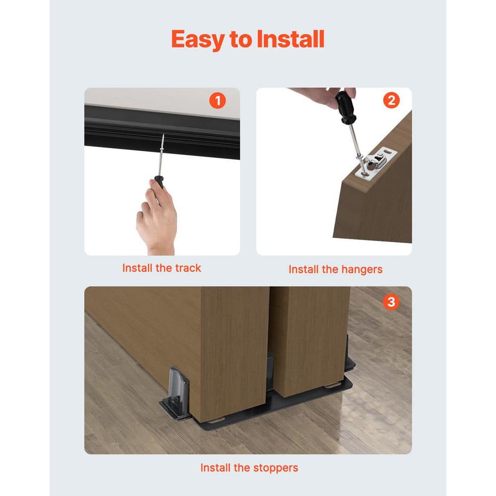 SKYSHALO Bypass Door Hardware,8 ft. Sliding Door Hardware Kit, Aluminum Alloy, Fit Door Thickness 1 3/8 in.-1 3/4 in. 2025 update (2)