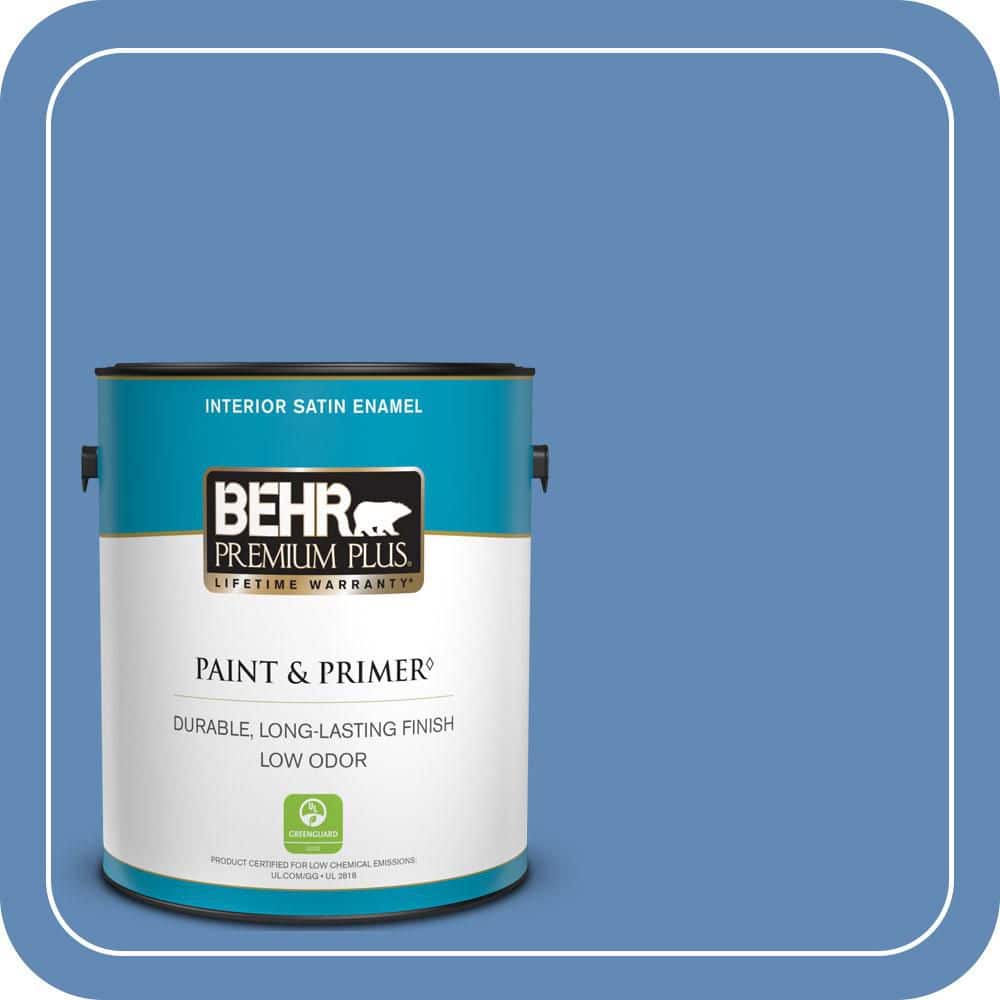 BEHR PREMIUM PLUS 1 gal. #580B-6 Castle Moat Satin Enamel Low Odor Interior Paint & Primer