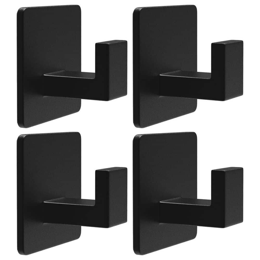 Unbranded J-Hook Matte Black 4-Pack Black Aluminum Adhesive Wall-Mounted Robe Hook Towel Hook No-Drill Heavy Duty for Bathroom (1)