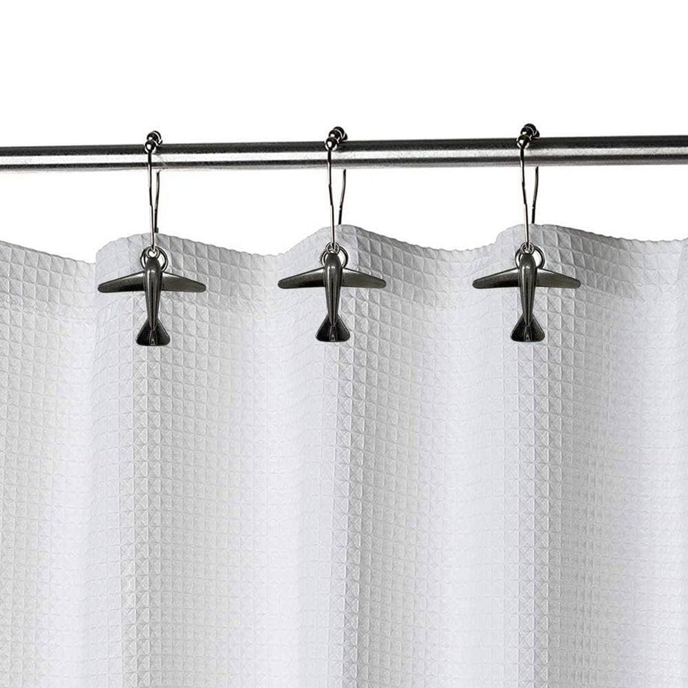 KHKFY 12-Pack Aircraft-Design Stainless Steel Shower Curtain Hooks, Rustproof Chrome-Plated Rings for Bathroom (2)