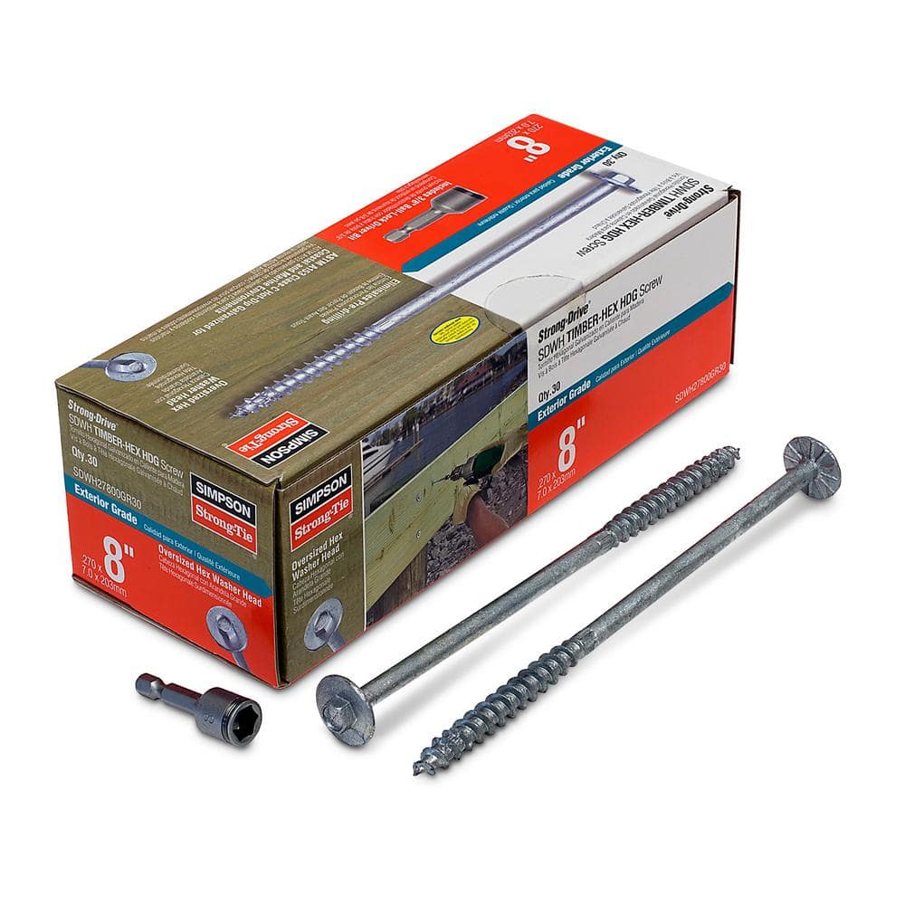 Simpson Strong-Tie 0.276 in. x 8 in. Strong-Drive SDWH Timber-Hex HDG Wood Screw (30-Pack) (1)