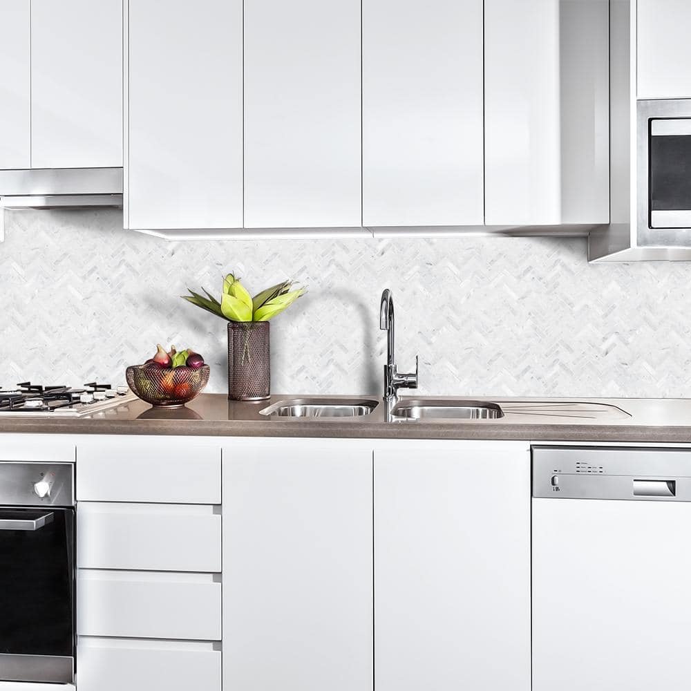 Jeffrey Court Jet Stream White 10-1/8 in. x 11-1/8 in. Herringbone Honed Marble Floor and Wall Mosaic Tile (3)