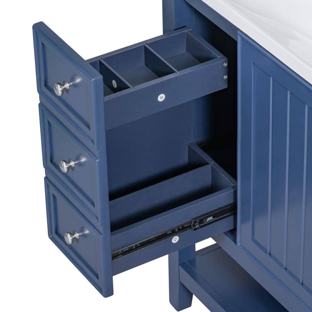 Unbranded 36 in. W x 18 in. D x 33 in. H Bath Vanity Cabinet without Top with 3-Drawers in Blue (3)
