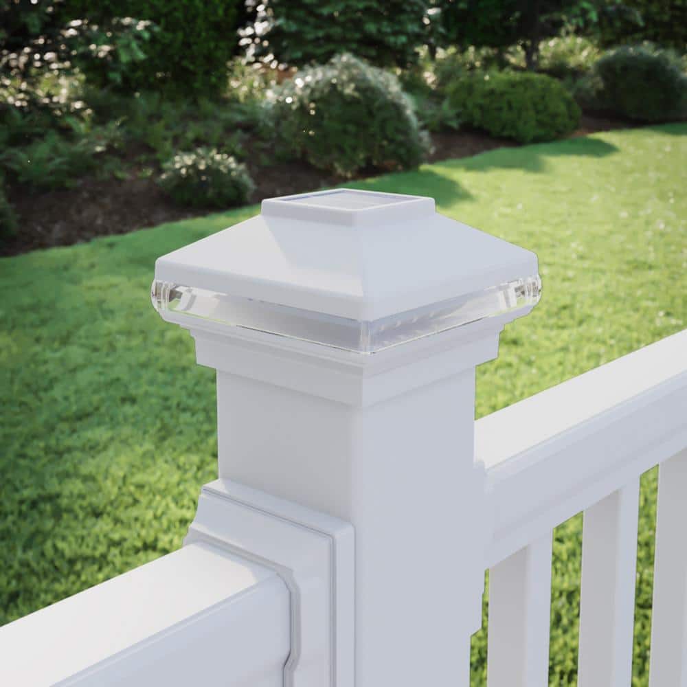 Deckorators 4 in. x 4 in. White Solar Band LED Post Cap (2)