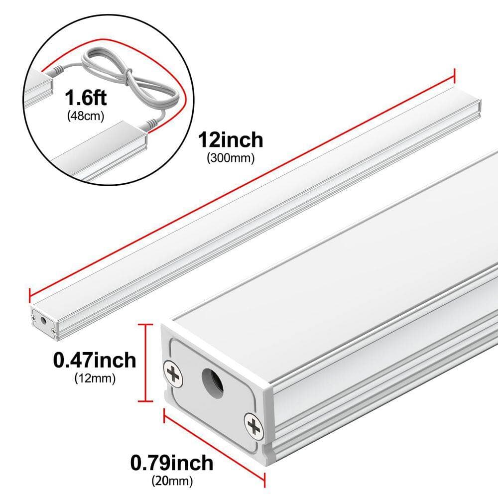 Wudkey 3-Pack 12 in. Plug in Under Cabinet Led Light, Linkable Led Under Counter Lights for Kitchen, Cold White 5000K (3)