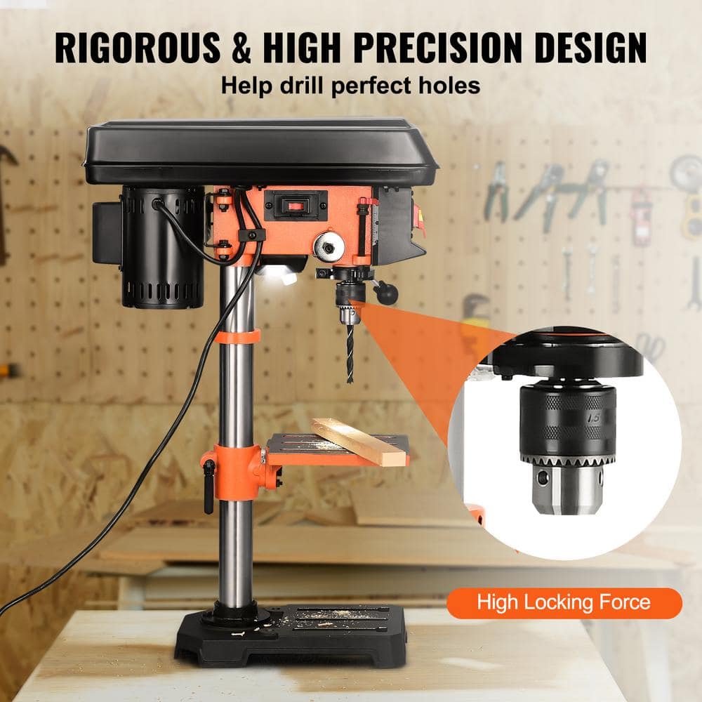 SVOPES Tabletop Drill Press: 3.2 Amp, 120-Volt, 5-Speed Settings, Cast Iron Construction, 10-In. Swing, 0-45° Tilt Worktable (3)