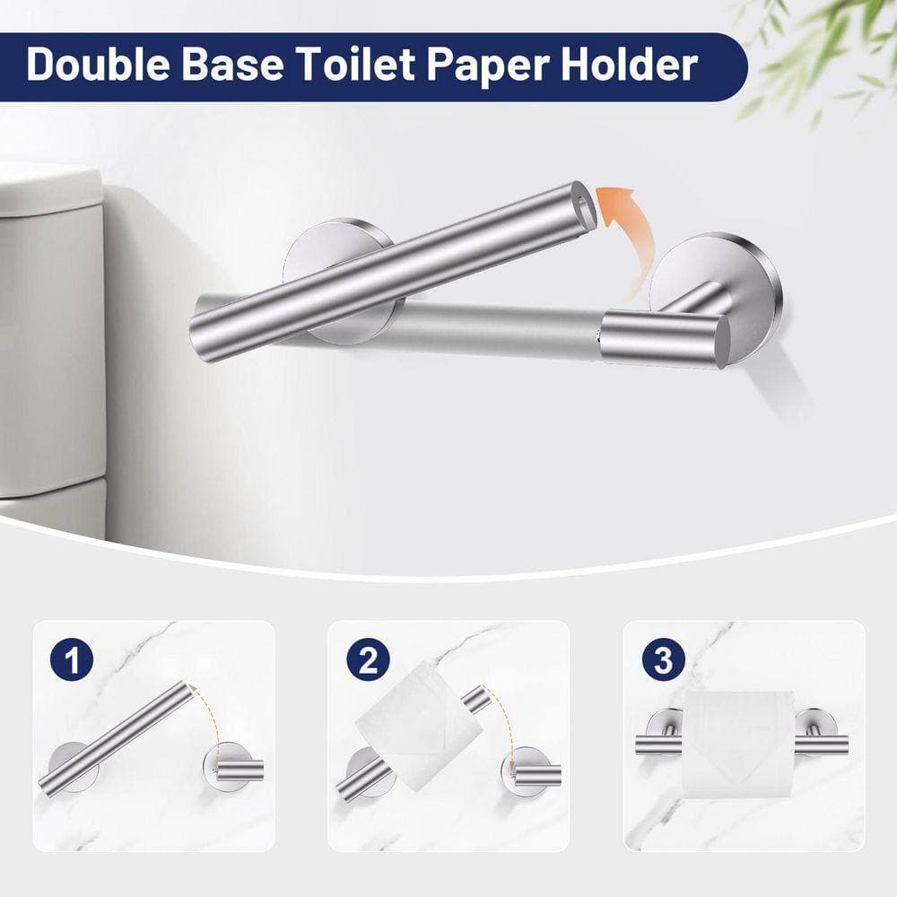 Unbranded 4-Piece Bathroom Hardware Set with Toilet Paper Holder, Towel Ring, 2 Hooks in Brushed Nickel Stainless Steel (3)