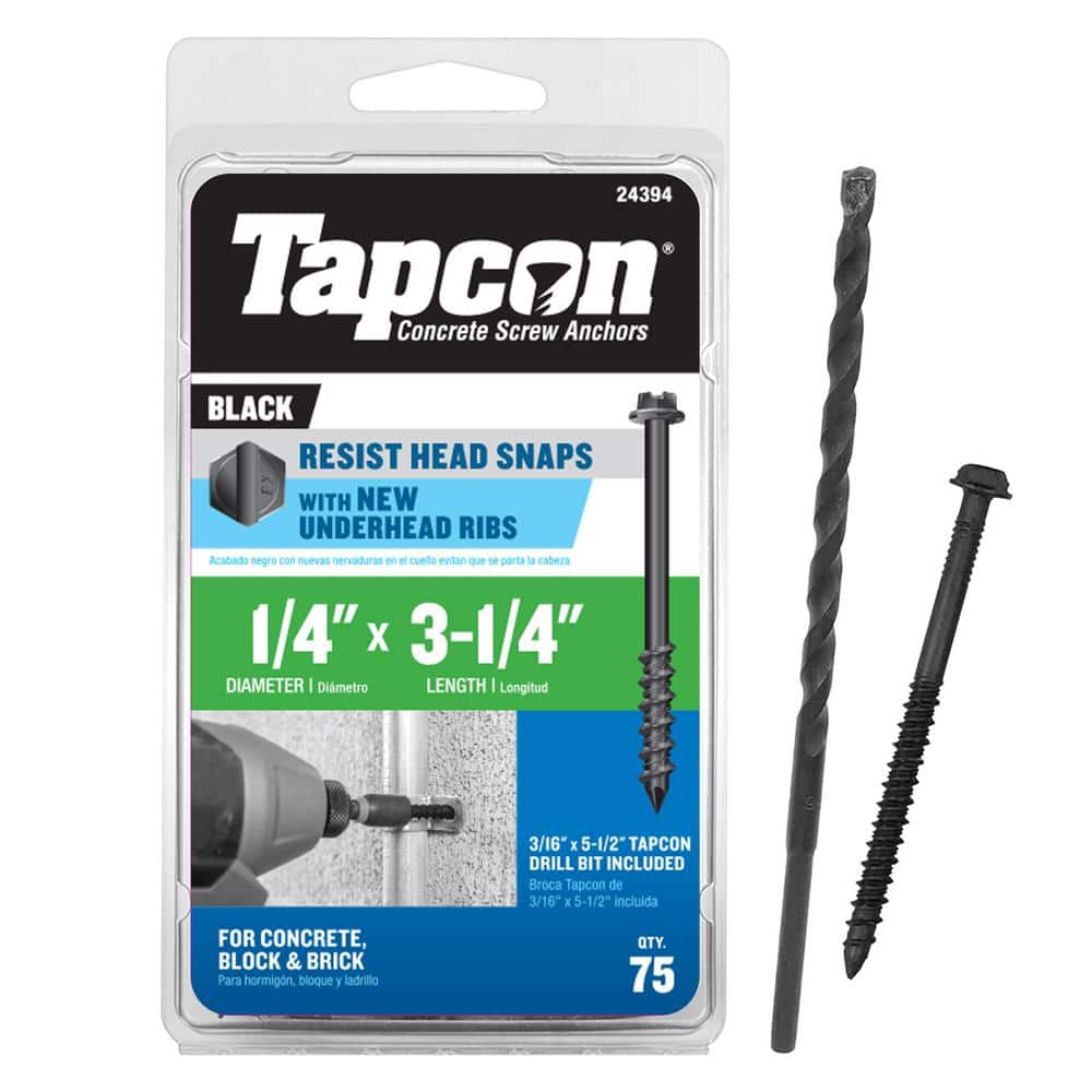 Tapcon 1/4 in. x 3-1/4 in. Hex-Washer-Head Black Concrete Anchors (75-Piece)