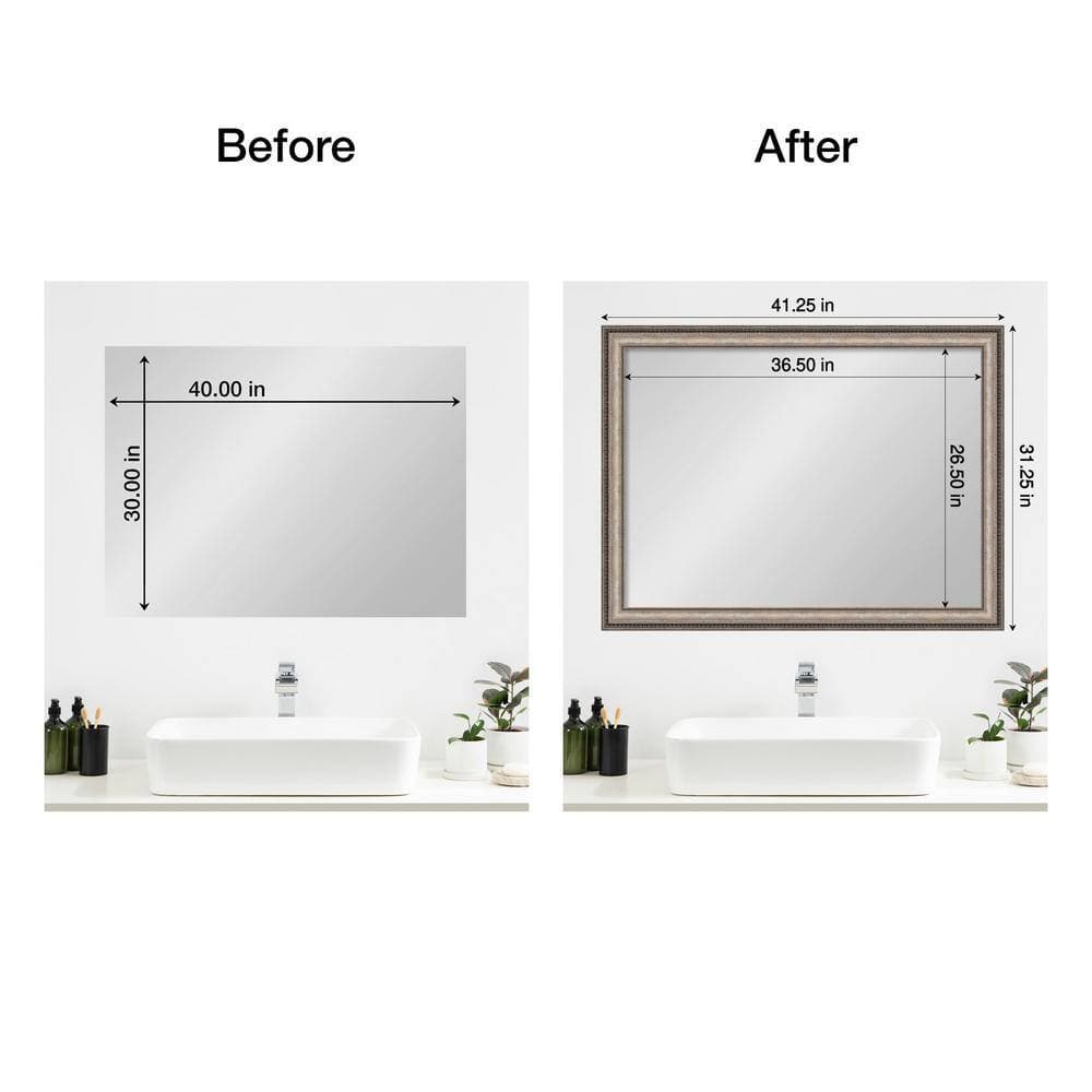 Amanti Art Mirror Makeover Lyla Ornate Silver 41.25 in. W x 31.25 in. H Bathroom Mirror Frame Border Kit-Fits a 40x30 mirror (2)